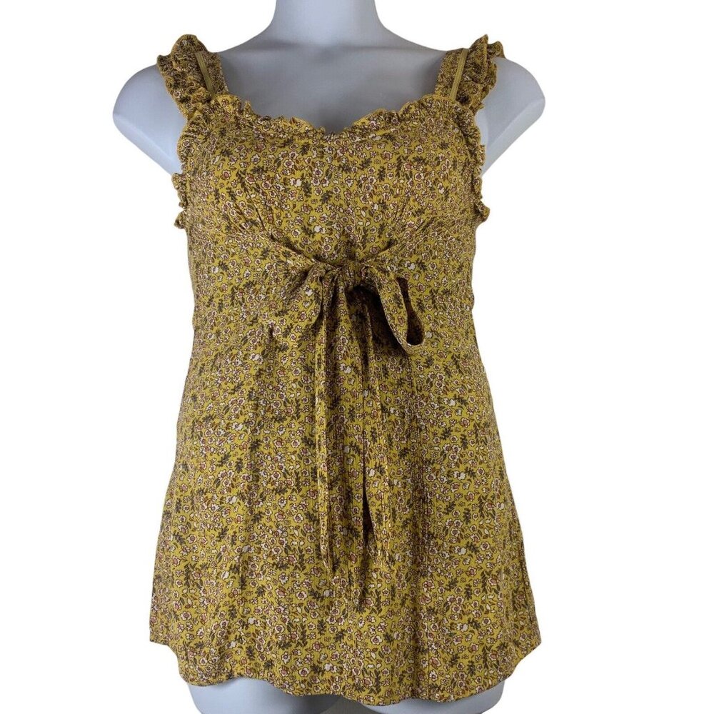 Skylar & Madison Top Size Small Sleeveless Yellow Flroal Print Ruffled Trims